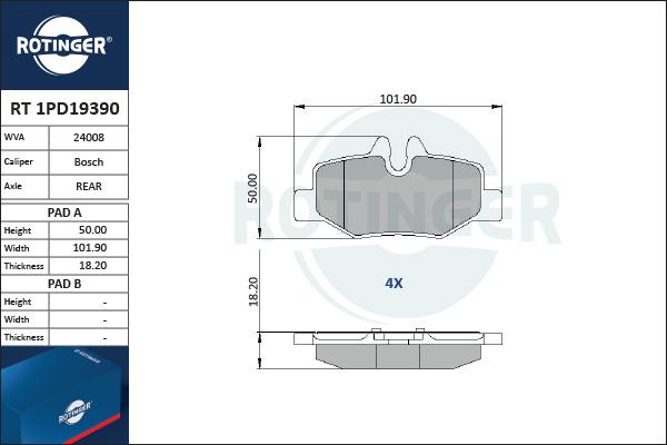 Rotinger RT 1PD19390 - Bremžu uzliku kompl., Disku bremzes www.autospares.lv