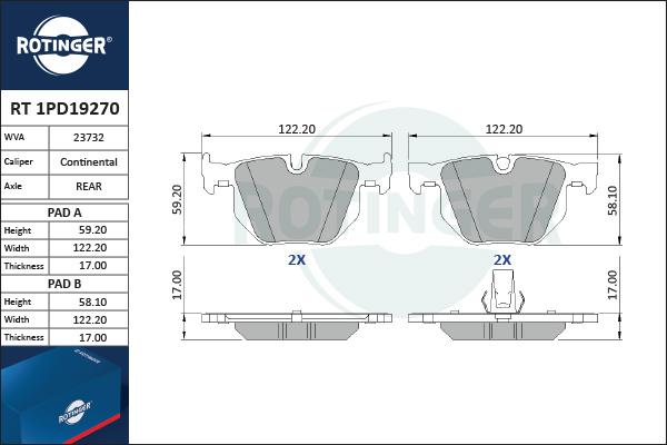 Rotinger RT 1PD19270 - Brake Pad Set, disc brake www.autospares.lv