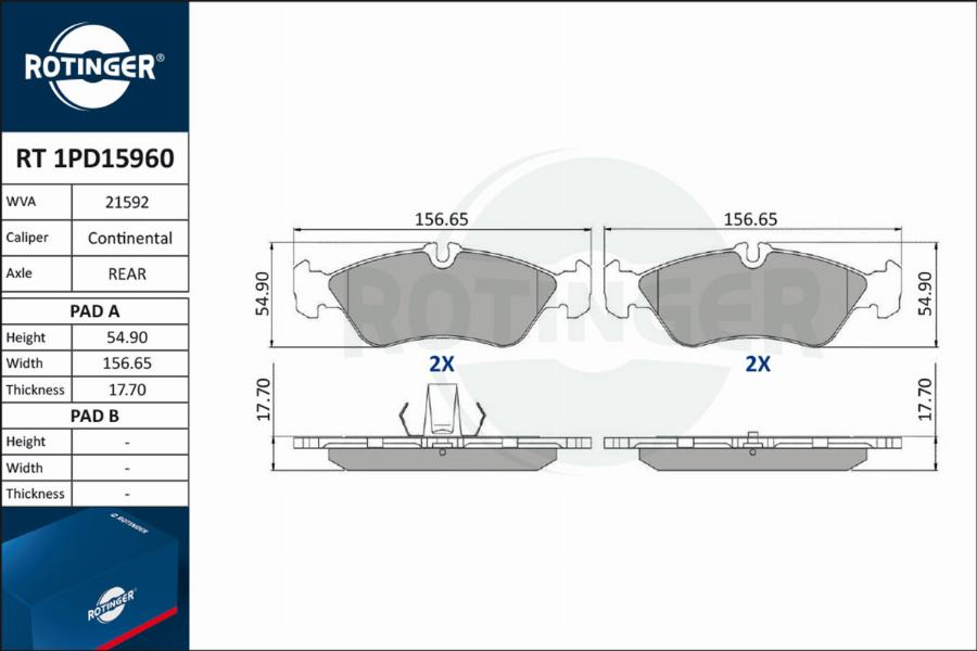 Rotinger RT 1PD15960 - Brake Pad Set, disc brake www.autospares.lv