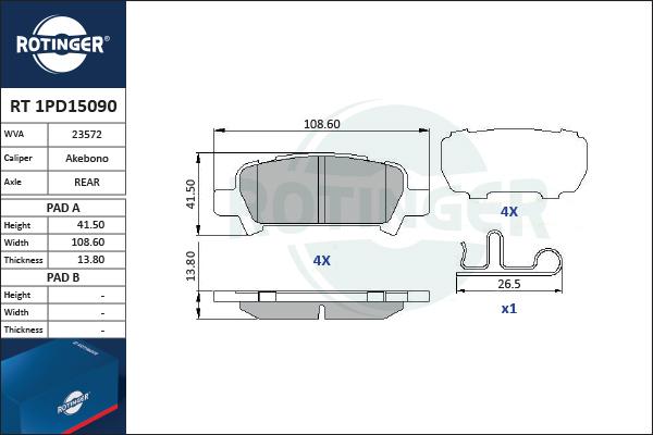 Rotinger RT 1PD15090 - Bremžu uzliku kompl., Disku bremzes autospares.lv