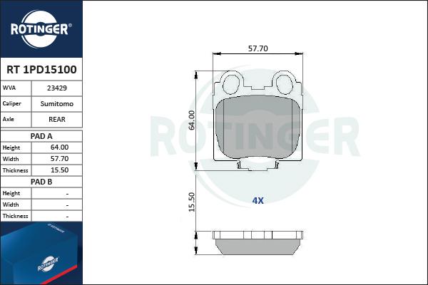 Rotinger RT 1PD15100 - Bremžu uzliku kompl., Disku bremzes autospares.lv