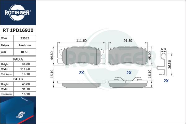 Rotinger RT 1PD16910 - Bremžu uzliku kompl., Disku bremzes www.autospares.lv