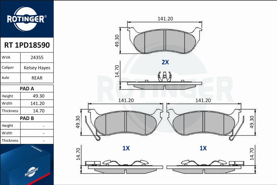 Rotinger RT 1PD18590 - Тормозные колодки, дисковые, комплект www.autospares.lv