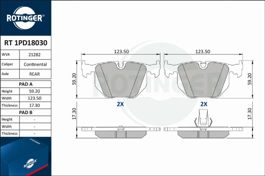 Rotinger RT 1PD18030 - Brake Pad Set, disc brake www.autospares.lv