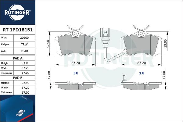 Rotinger RT 1PD18151 - Bremžu uzliku kompl., Disku bremzes autospares.lv