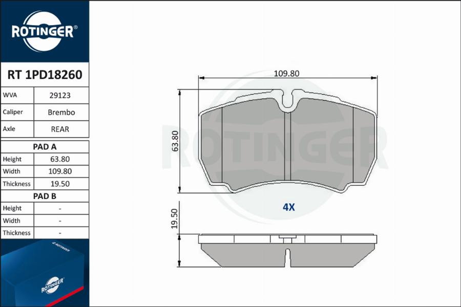 Rotinger RT 1PD18260 - Brake Pad Set, disc brake www.autospares.lv