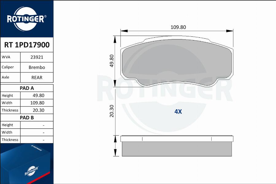 Rotinger RT 1PD17900 - Brake Pad Set, disc brake www.autospares.lv