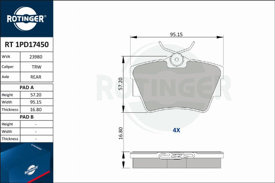 Rotinger RT 1PD17450 - Brake Pad Set, disc brake www.autospares.lv