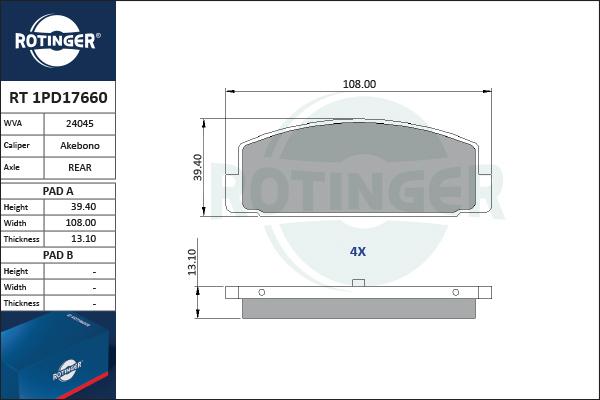 Rotinger RT 1PD17660 - Bremžu uzliku kompl., Disku bremzes www.autospares.lv