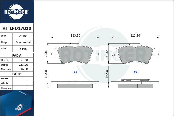 Rotinger RT 1PD17010 - Тормозные колодки, дисковые, комплект www.autospares.lv