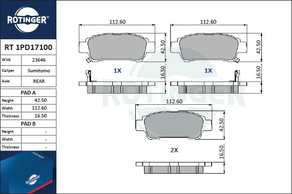 Rotinger RT 1PD17100 - Bremžu uzliku kompl., Disku bremzes www.autospares.lv