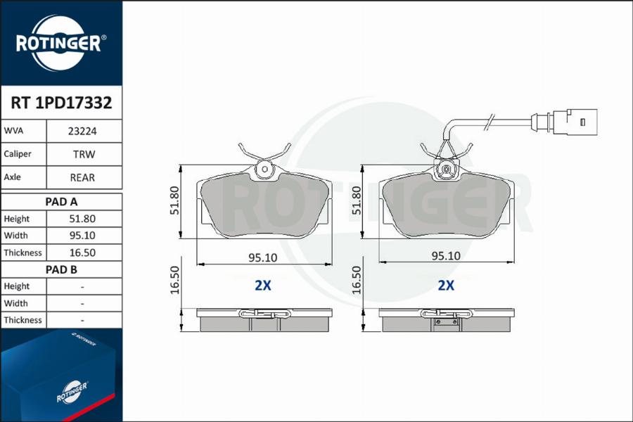 Rotinger RT 1PD17332 - Brake Pad Set, disc brake www.autospares.lv