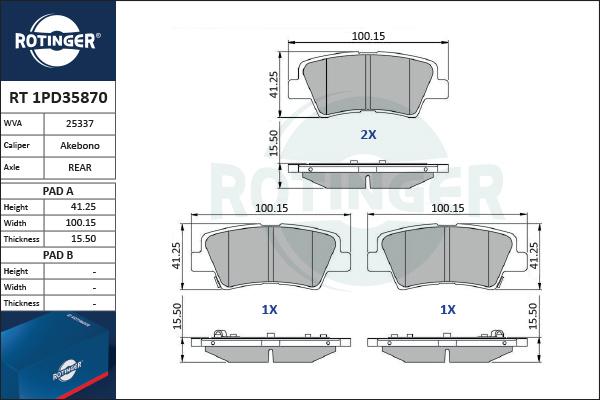 Rotinger RT 1PD35870 - Brake Pad Set, disc brake www.autospares.lv