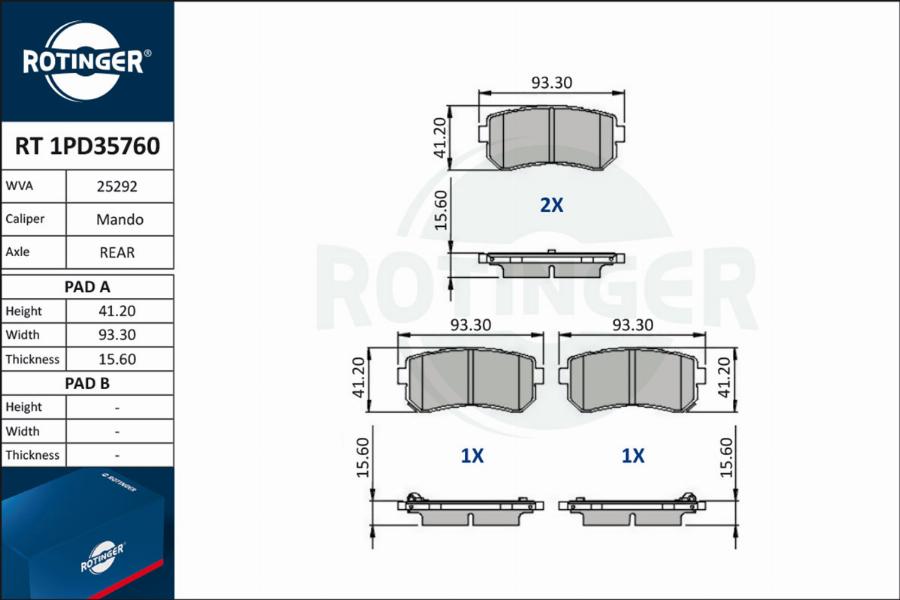 Rotinger RT 1PD35760 - Bremžu uzliku kompl., Disku bremzes www.autospares.lv