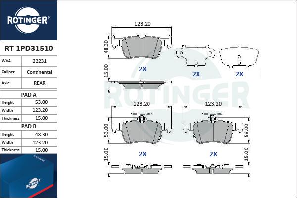 Rotinger RT 1PD31510 - Brake Pad Set, disc brake www.autospares.lv