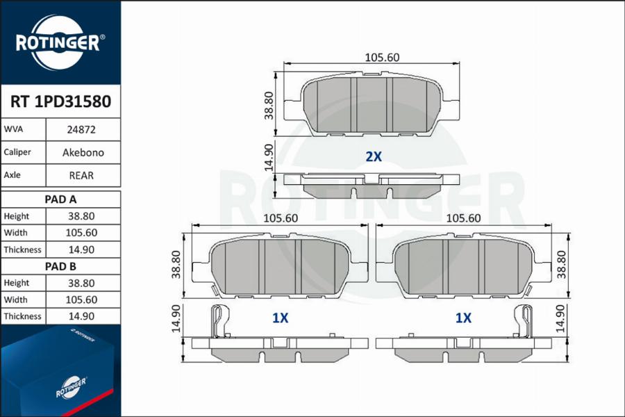 Rotinger RT 1PD31580 - Bremžu uzliku kompl., Disku bremzes autospares.lv