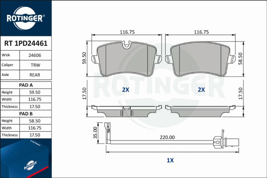 Rotinger RT 1PD24461 - Bremžu uzliku kompl., Disku bremzes autospares.lv