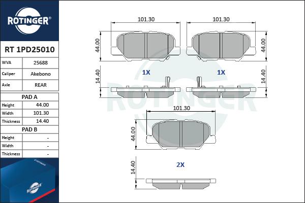 Rotinger RT 1PD25010 - Bremžu uzliku kompl., Disku bremzes www.autospares.lv