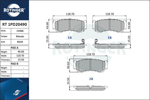 Rotinger RT 1PD20490 - Brake Pad Set, disc brake www.autospares.lv