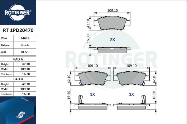 Rotinger RT 1PD20470 - Bremžu uzliku kompl., Disku bremzes autospares.lv