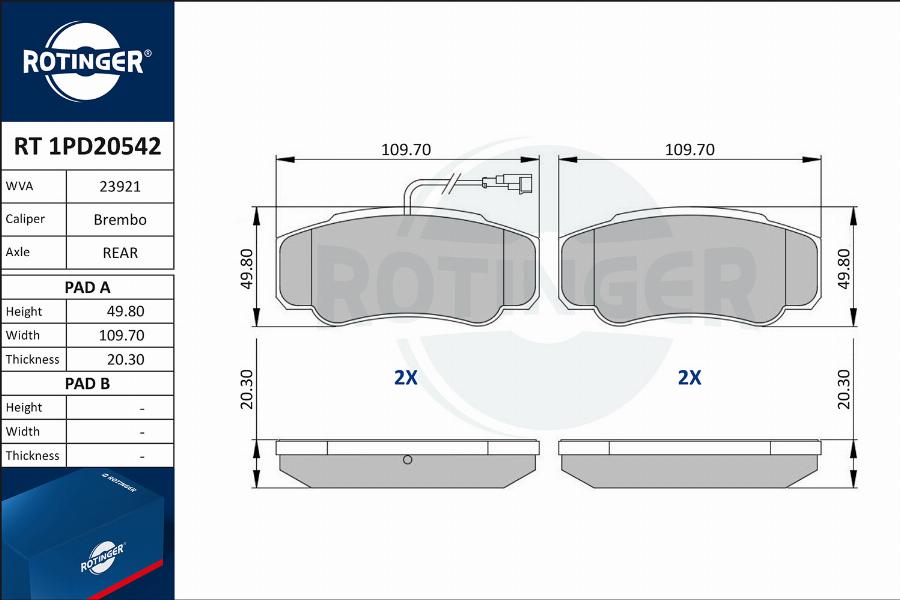 Rotinger RT 1PD20542 - Brake Pad Set, disc brake www.autospares.lv