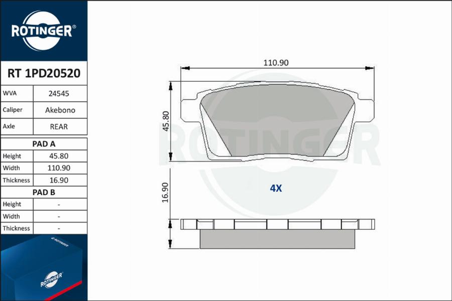 Rotinger RT 1PD20520 - Brake Pad Set, disc brake www.autospares.lv