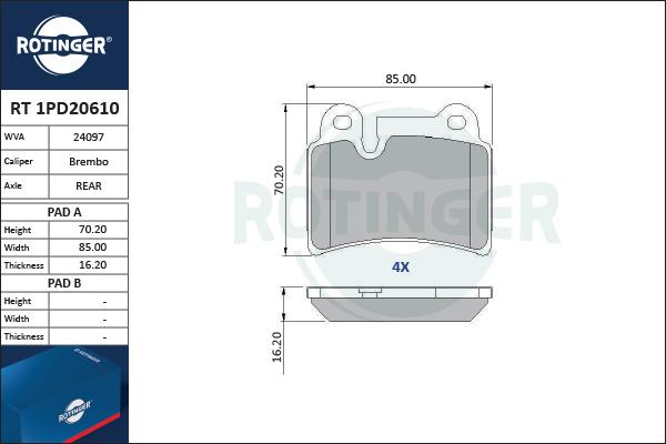 Rotinger RT 1PD20610 - Bremžu uzliku kompl., Disku bremzes autospares.lv