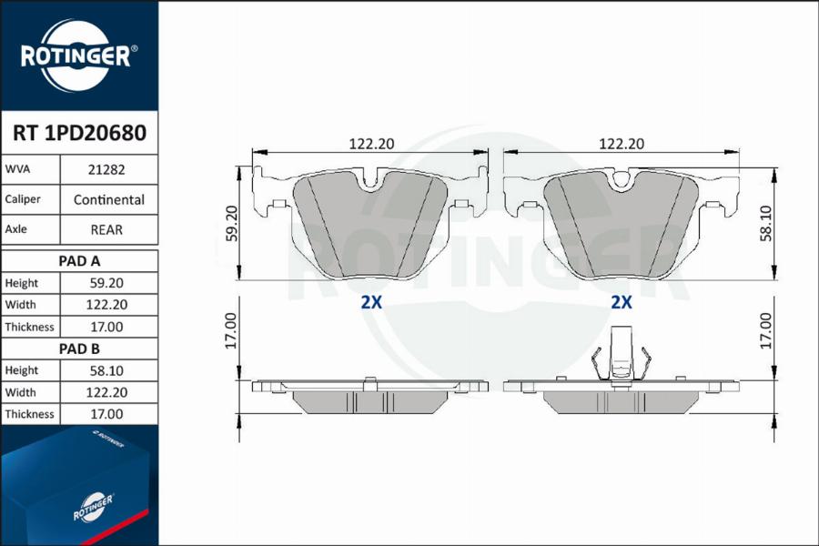 Rotinger RT 1PD20680 - Bremžu uzliku kompl., Disku bremzes www.autospares.lv