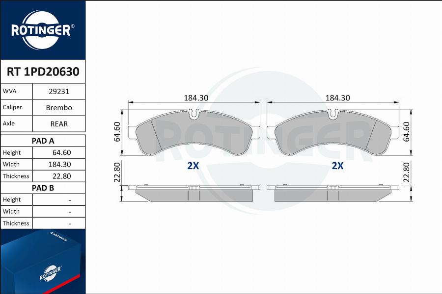 Rotinger RT 1PD20630 - Тормозные колодки, дисковые, комплект www.autospares.lv