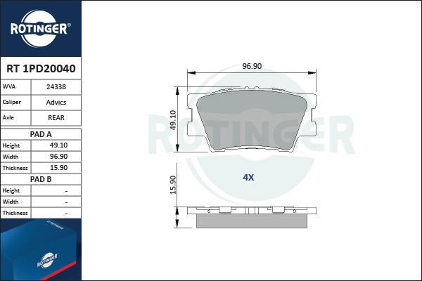 Rotinger RT 1PD20040 - Bremžu uzliku kompl., Disku bremzes autospares.lv