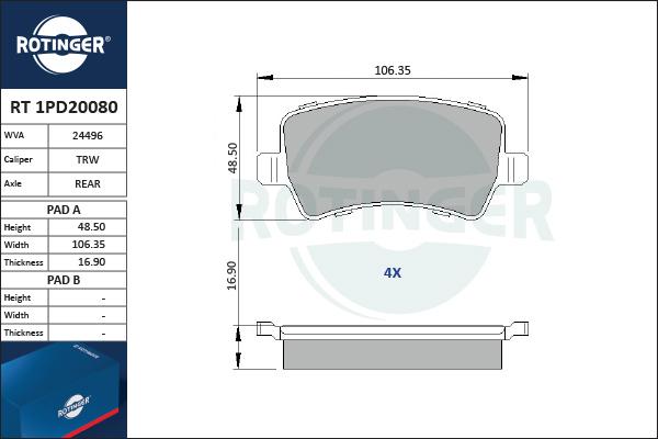 Rotinger RT 1PD20080 - Bremžu uzliku kompl., Disku bremzes autospares.lv