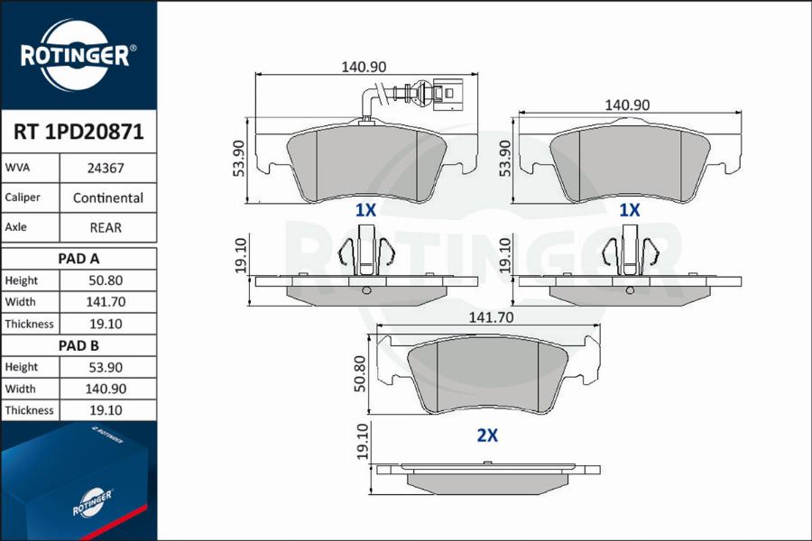 Rotinger RT 1PD20871 - Brake Pad Set, disc brake www.autospares.lv