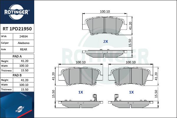 Rotinger RT 1PD21950 - Bremžu uzliku kompl., Disku bremzes www.autospares.lv