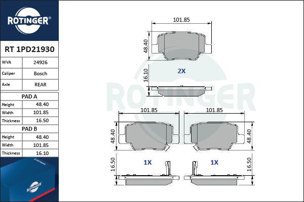 Rotinger RT 1PD21930 - Bremžu uzliku kompl., Disku bremzes autospares.lv