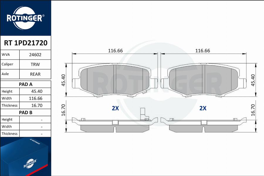 Rotinger RT 1PD21720 - Bremžu uzliku kompl., Disku bremzes www.autospares.lv