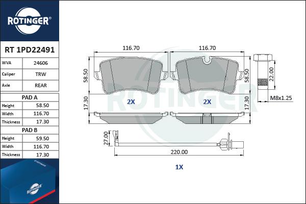 Rotinger RT 1PD22491 - Bremžu uzliku kompl., Disku bremzes www.autospares.lv