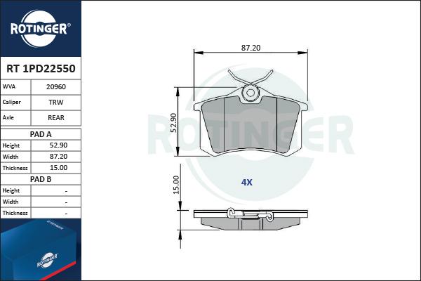 Rotinger RT 1PD22550 - Bremžu uzliku kompl., Disku bremzes autospares.lv