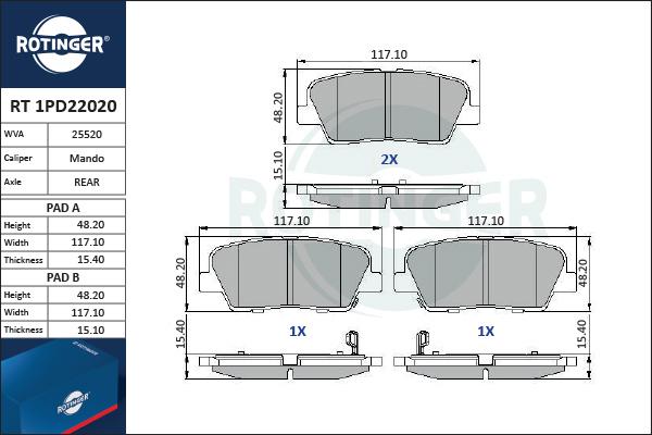 Rotinger RT 1PD22020 - Bremžu uzliku kompl., Disku bremzes www.autospares.lv