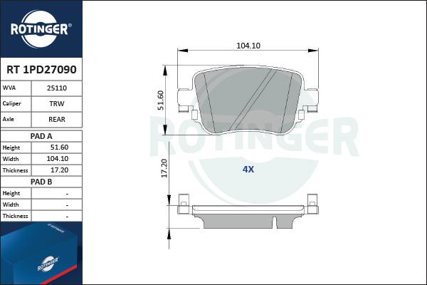 Rotinger RT 1PD27090 - Bremžu uzliku kompl., Disku bremzes www.autospares.lv