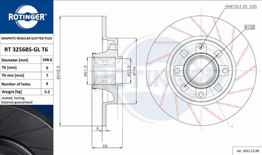 Rotinger RT 3256BS-GL T6 - Тормозной диск www.autospares.lv