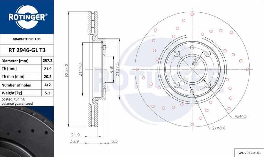 Rotinger RT 2946-GL T3 - Bremžu diski www.autospares.lv