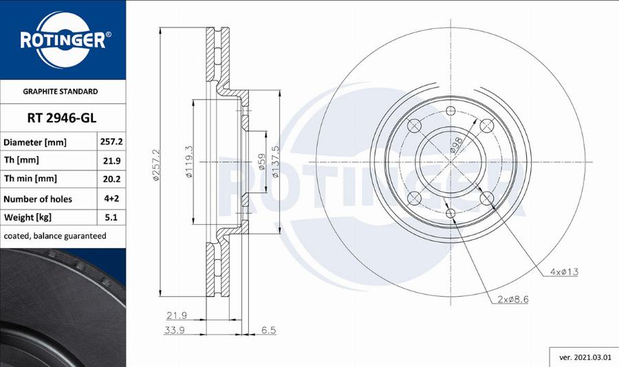 Rotinger RT 2946-GL - Bremžu diski autospares.lv