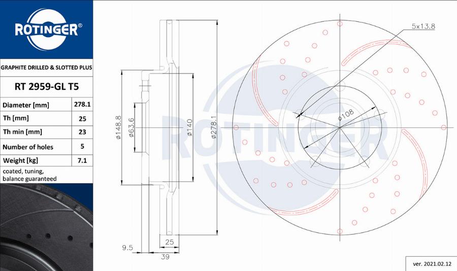 Rotinger RT 2959-GL T5 - Brake Disc www.autospares.lv