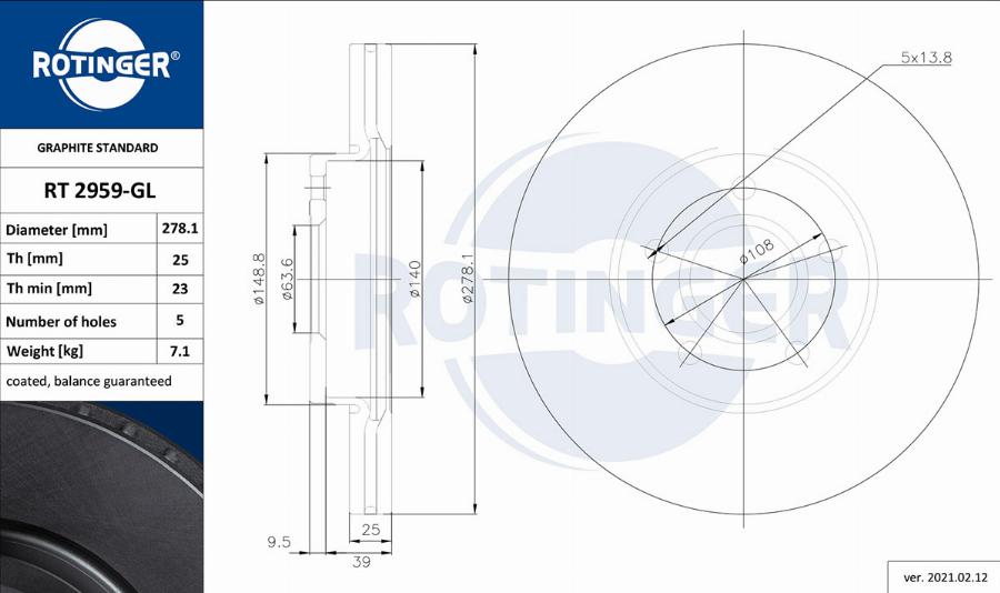 Rotinger RT 2959-GL - Bremžu diski www.autospares.lv