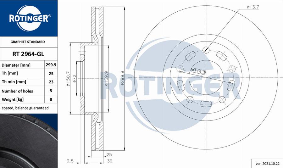 Rotinger RT 2964-GL - Bremžu diski www.autospares.lv