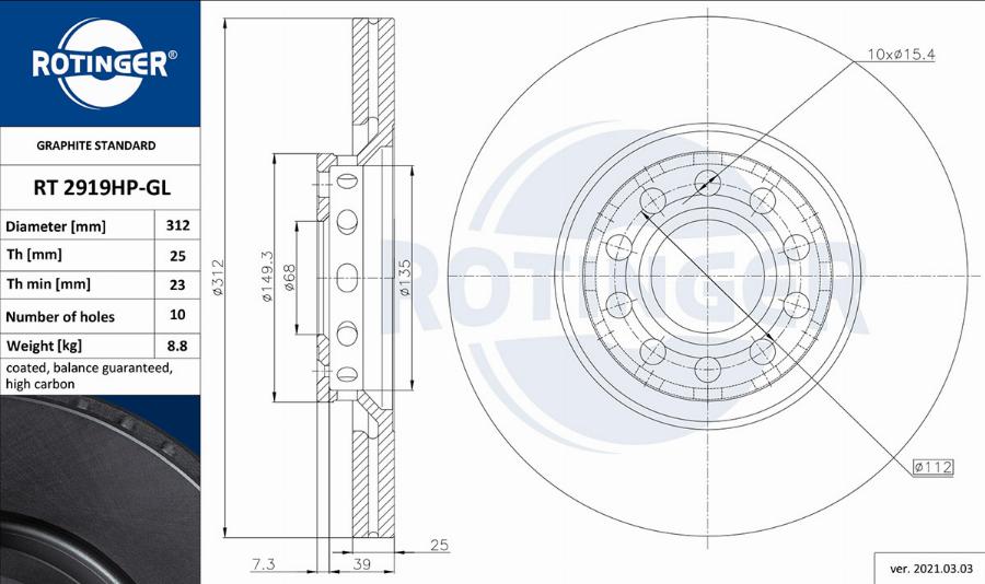 Rotinger RT 2919HP-GL - Bremžu diski www.autospares.lv