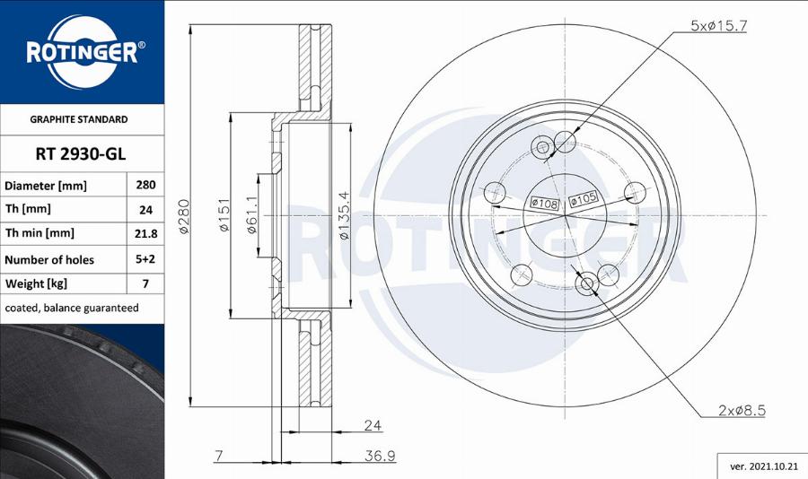 Rotinger RT 2930-GL - Bremžu diski www.autospares.lv