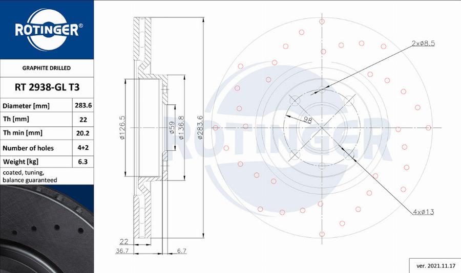 Rotinger RT 2938-GL T3 - Bremžu diski www.autospares.lv