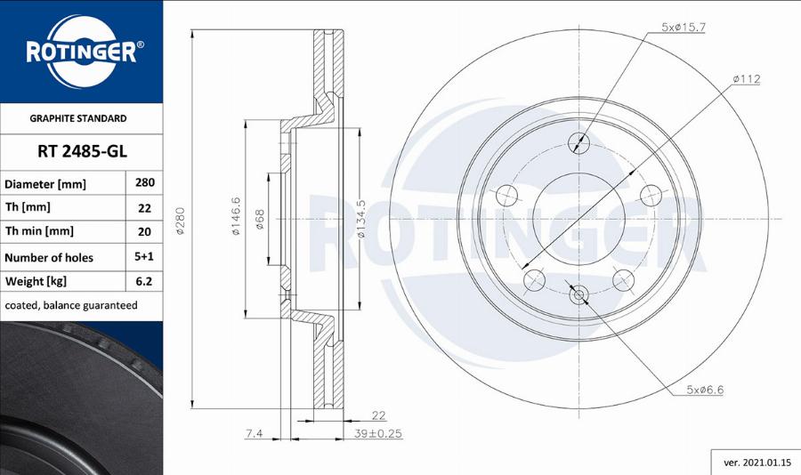 Rotinger RT 2485-GL - Brake Disc www.autospares.lv