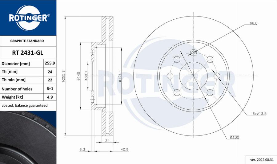 Rotinger RT 2431-GL - Bremžu diski autospares.lv